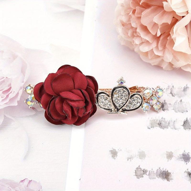Crown Flower Hair Clip French Barrette Rhinestone Non Slip Hair Decoration