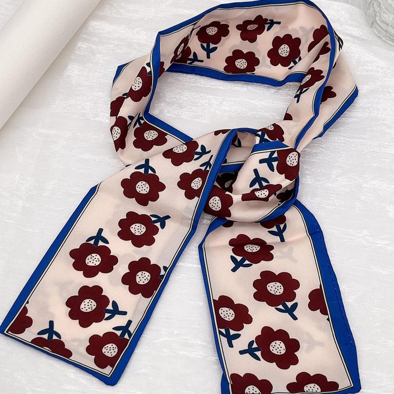 Colorful Printed Silk Scarf Headband Bow Ribbons Hair Ties