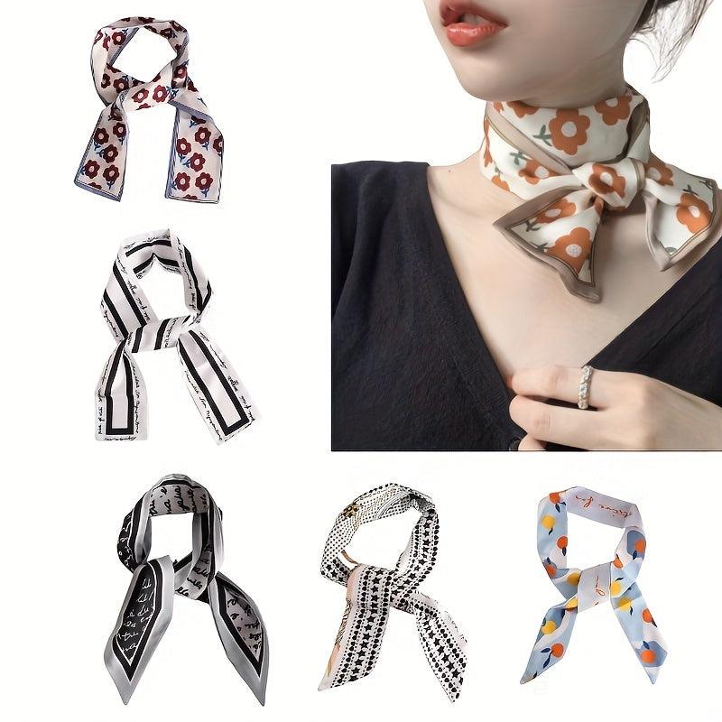 Colorful Printed Silk Scarf Headband Bow Ribbons Hair Ties