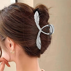 Metal Feather Hair Claw Clip Non Slip Strong Hold Silvery Hair Jaw Clip