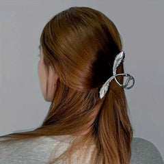 Metal Feather Hair Claw Clip Non Slip Strong Hold Silvery Hair Jaw Clip