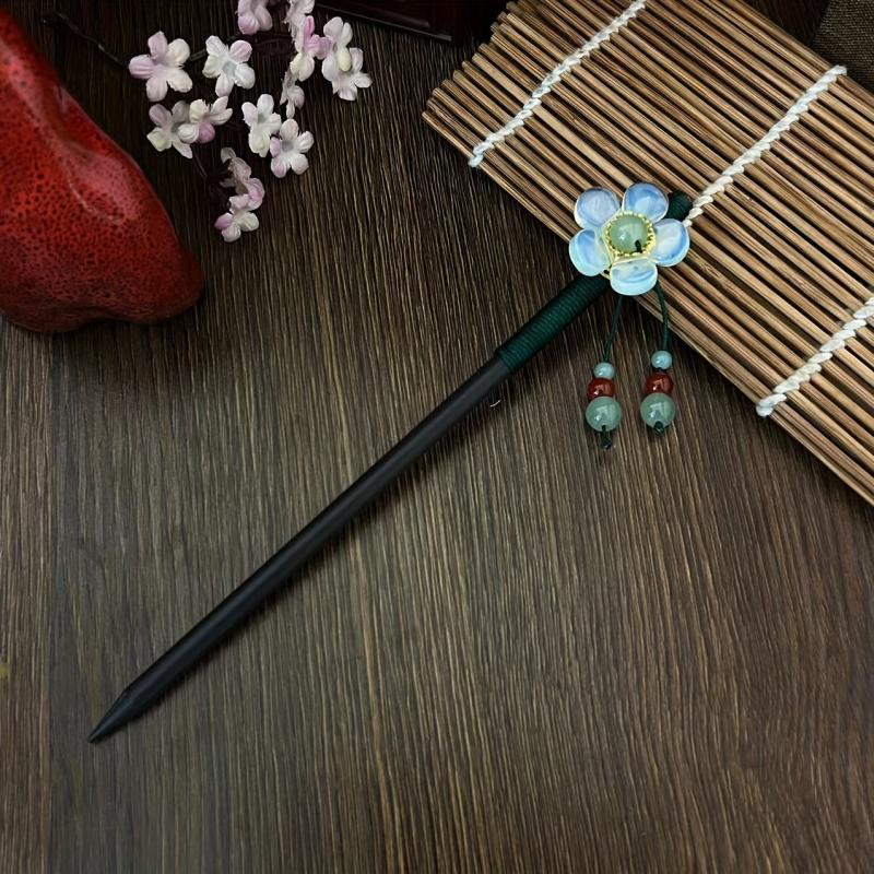 Flower Wooden Hair Pin Retro Hair Stick Resin Hair Bun Maker Non Slip Hair Decor