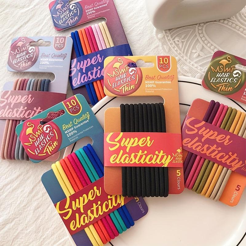 10pcs Minimalist Solid Hair Tie Elastic Ponytail Holder Polyester Accessory