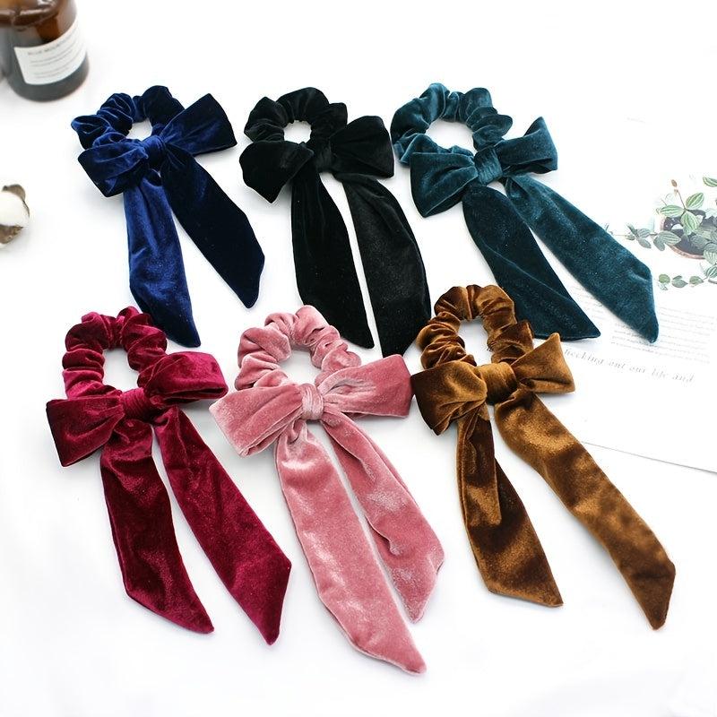 Velvet Long Tail Scarf Scrunchie Bow Knot Elastic Hair Tie Head Rope Hair Access