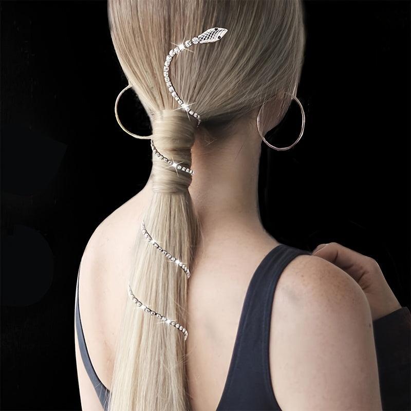 Rhinestone Hair Chains Punk Snake Shape Tassel Hair Clips