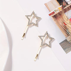 2pcs Rhinestone Star Hairpin Alloy Hair Clip for Side Hair Bang Braids