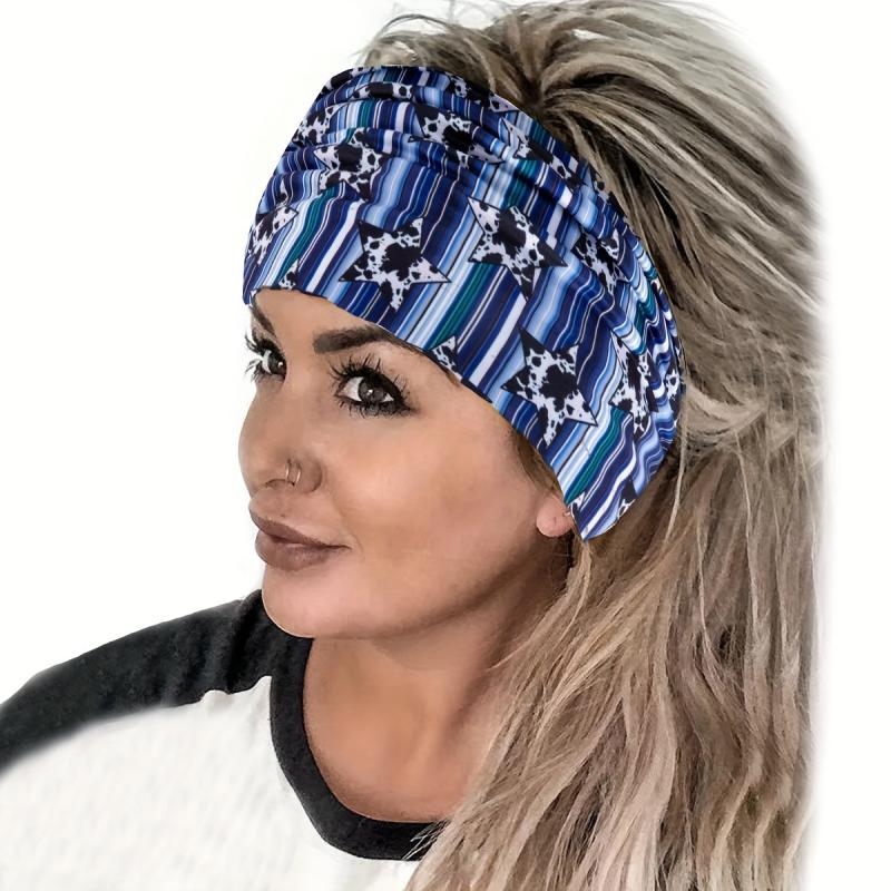 Boho Striped Print Headband Star Sports Sweatband Knot Bandana
