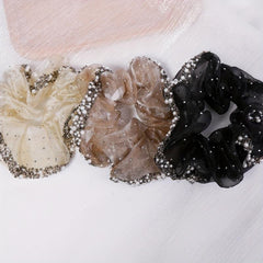 Pearl Crystal Organza Hair Tie Scrunchie Ponytail Holder Women Hair Accessories