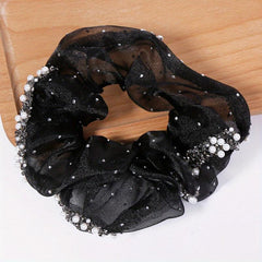 Pearl Crystal Organza Hair Tie Scrunchie Ponytail Holder Women Hair Accessories
