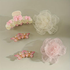 5pcs Sweet Hair Accessories Set Organza Flower Hair Clip Butterfly Shaped Duck