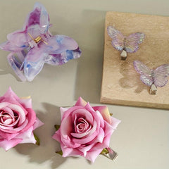 2pcs Butterfly Rose Flower Hair Clip Hair Barrette Hair Slides Clip Corsage Broo