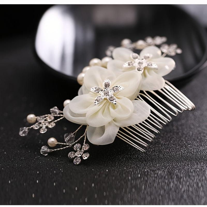 Flower Leaf Hair Comb Rhinestone Pearl Bridal Accessories