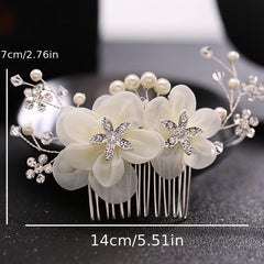 Flower Leaf Hair Comb Rhinestone Pearl Bridal Accessories
