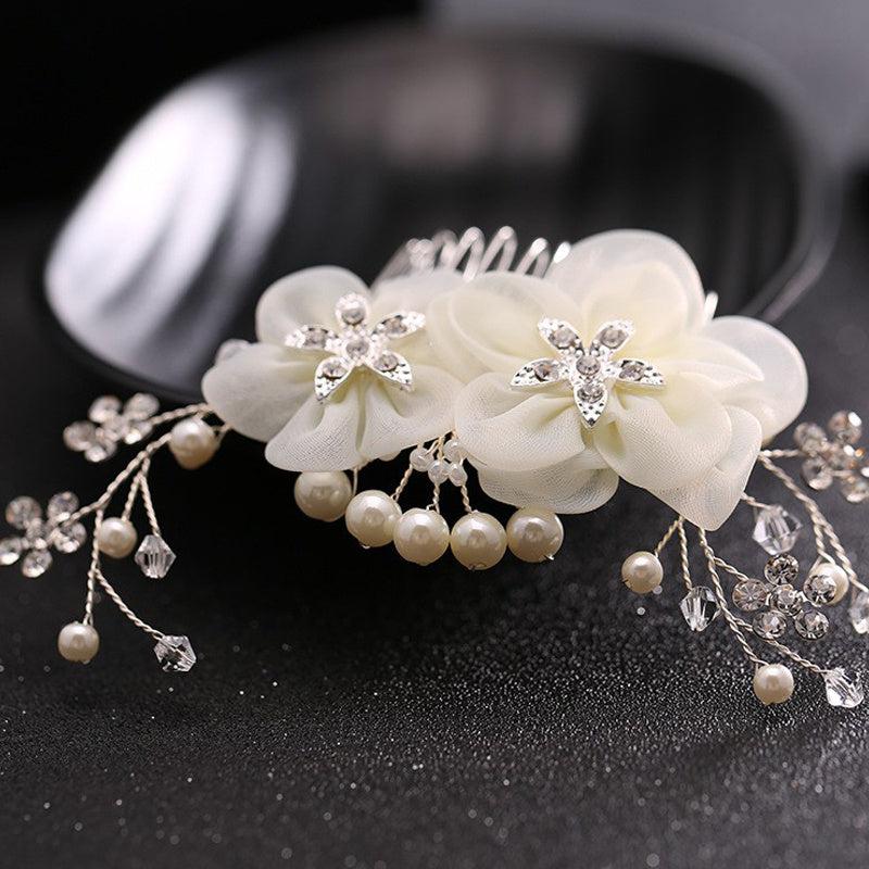 Flower Leaf Hair Comb Rhinestone Pearl Bridal Accessories