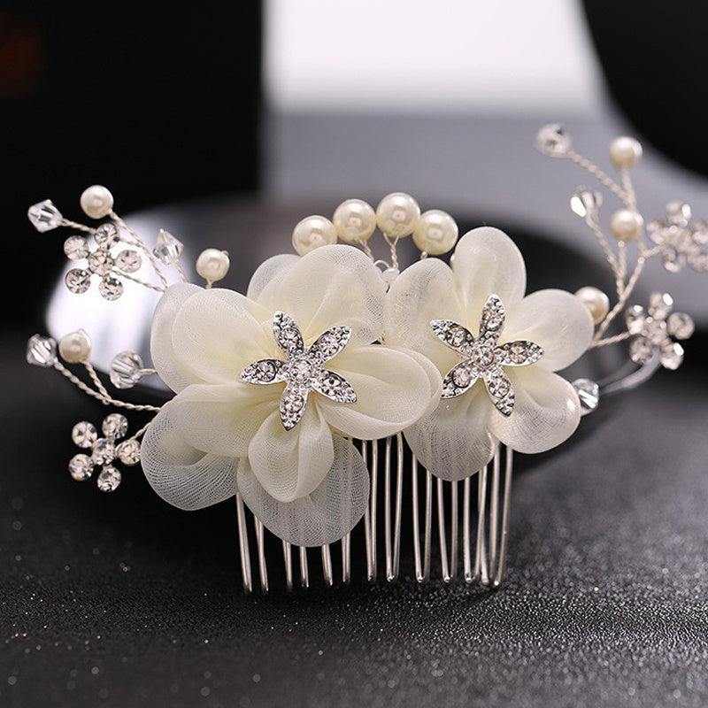 Flower Leaf Hair Comb Rhinestone Pearl Bridal Accessories