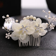 Flower Leaf Hair Comb Rhinestone Pearl Bridal Accessories