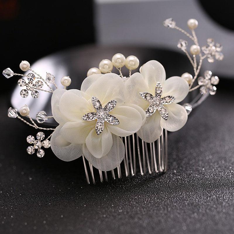 Flower Leaf Hair Comb Rhinestone Pearl Bridal Accessories