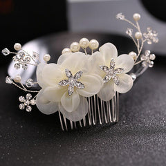 Flower Leaf Hair Comb Rhinestone Pearl Bridal Accessories