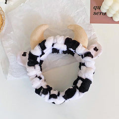 2pcs Stereo Cow Beaded Strap Mock Headband Makeup Headband