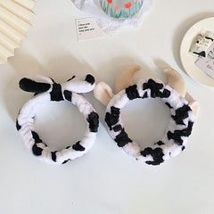 2pcs Stereo Cow Beaded Strap Mock Headband Makeup Headband