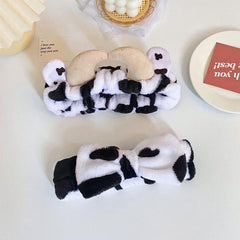 2pcs Stereo Cow Beaded Strap Mock Headband Makeup Headband