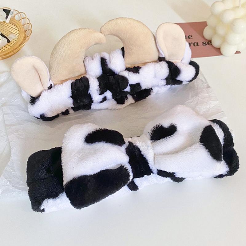 2pcs Stereo Cow Beaded Strap Mock Headband Makeup Headband