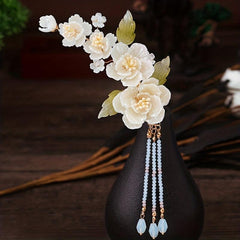 Chinese Style Flower Hair Clip With Beaded Tassel