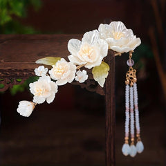Chinese Style Flower Hair Clip With Beaded Tassel