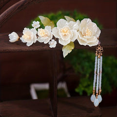 Chinese Style Flower Hair Clip With Beaded Tassel