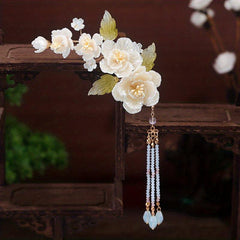 Chinese Style Flower Hair Clip With Beaded Tassel