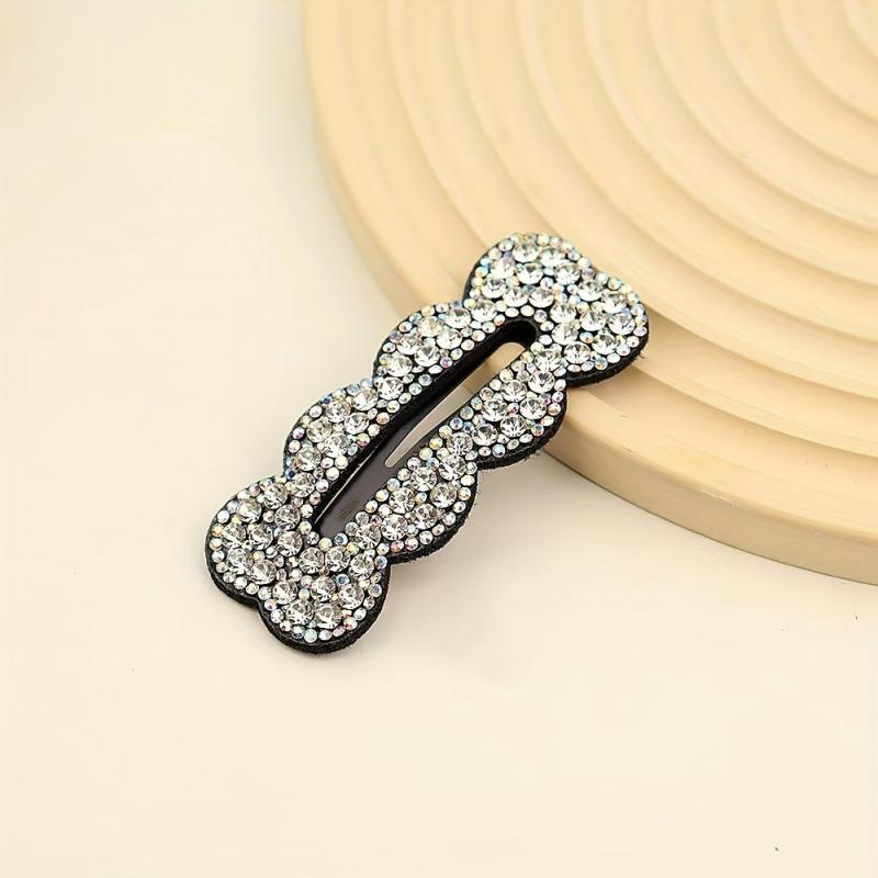 Rhinestone Snap Clip Wavy Rectangle Shaped Hair Clip Sparkly Hair Clip