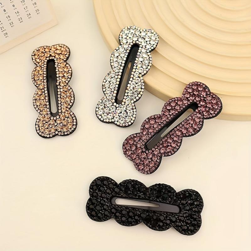 Wavy Rectangle Snap Clip Rhinestone Hair Accessory