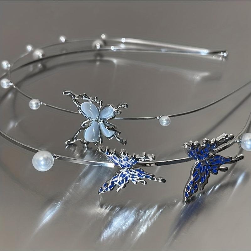 Butterfly Pearl Headband Light Headwear Y2K Hair Accessories