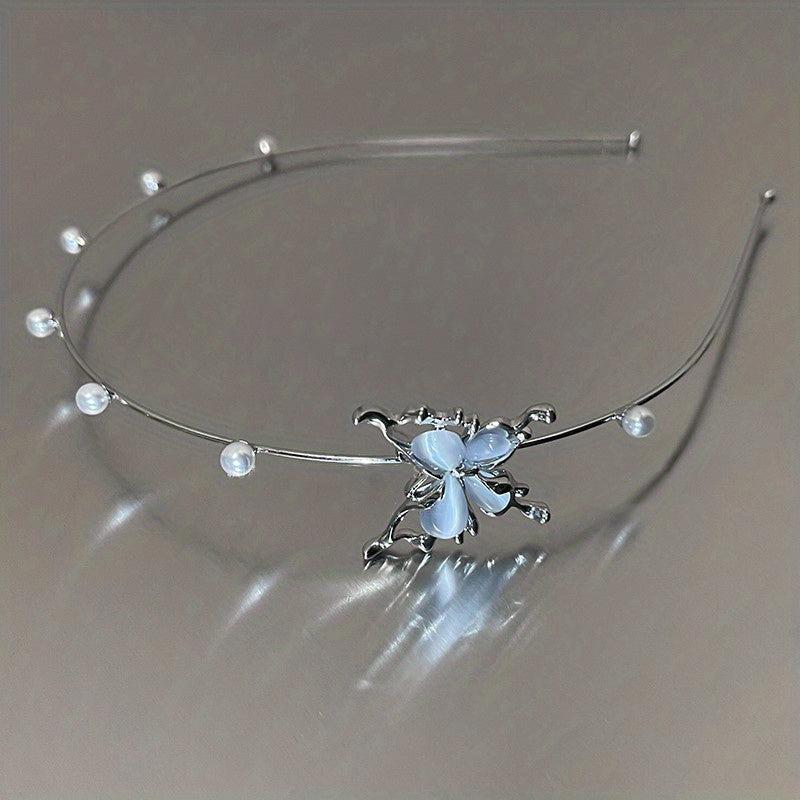 Butterfly Pearl Headband Light Headwear Y2K Hair Accessories