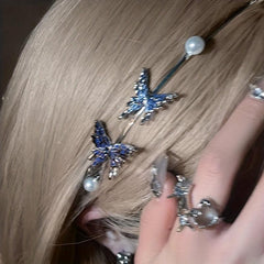 Butterfly Pearl Headband Light Headwear Y2K Hair Accessories