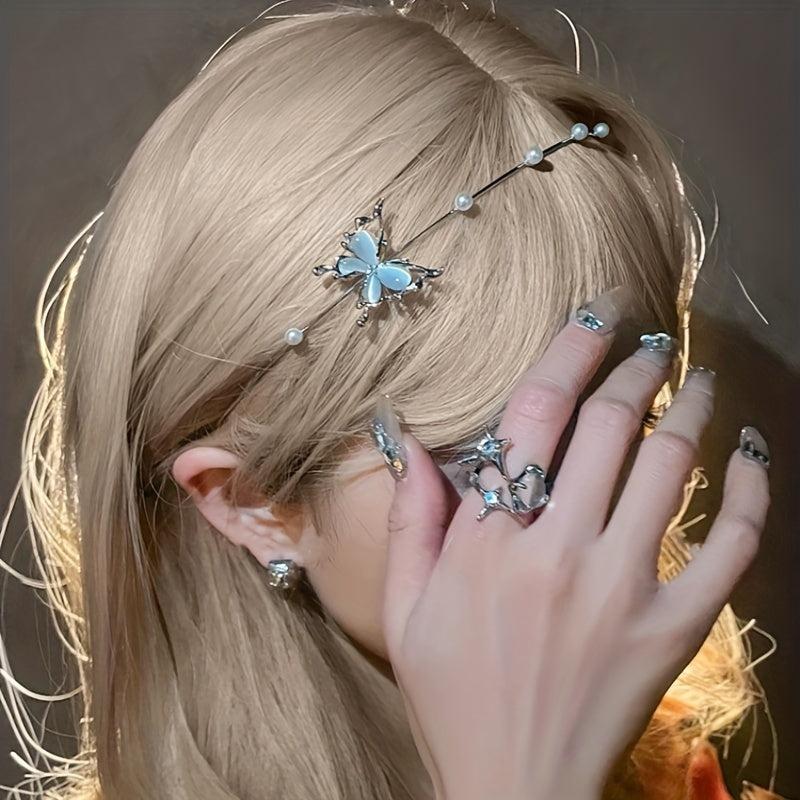 Butterfly Pearl Headband Light Headwear Y2K Hair Accessories