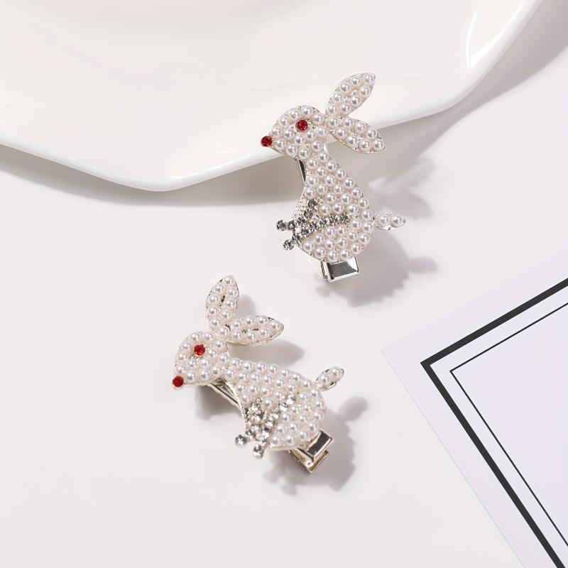 2pcs Pearl Rabbit Hair Clip Non-slip Side Clip Hair Accessory