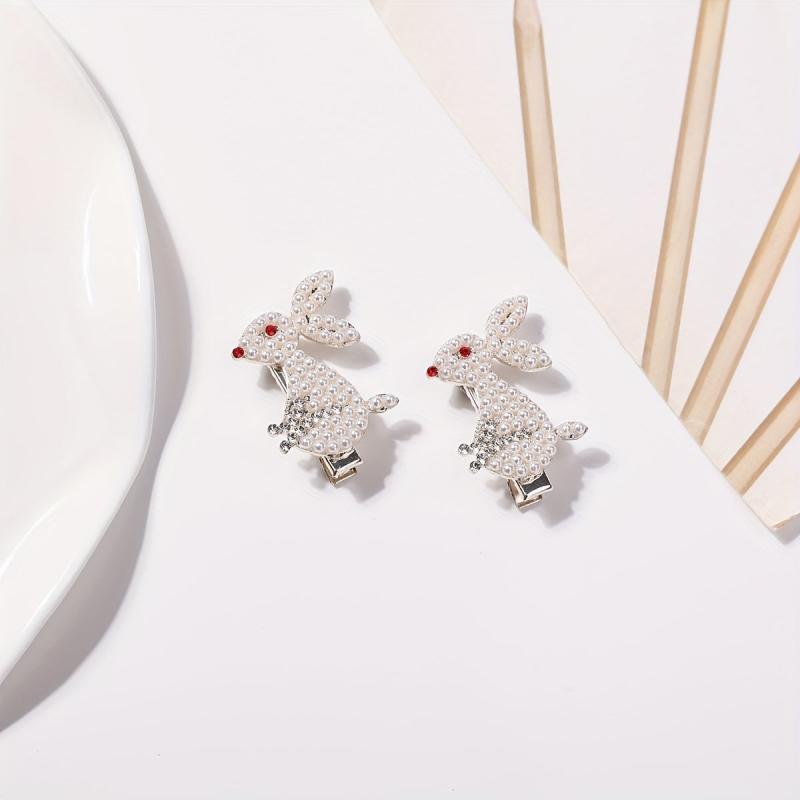 2pcs Pearl Rabbit Hair Clip Non-slip Side Clip Hair Accessory