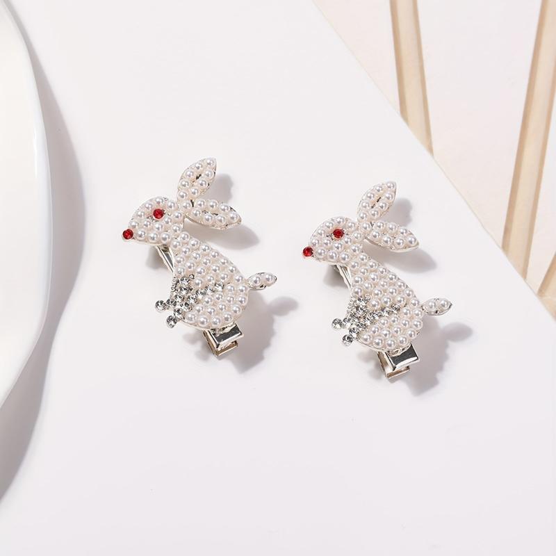 2pcs Pearl Rabbit Hair Clip Non-slip Side Clip Hair Accessory