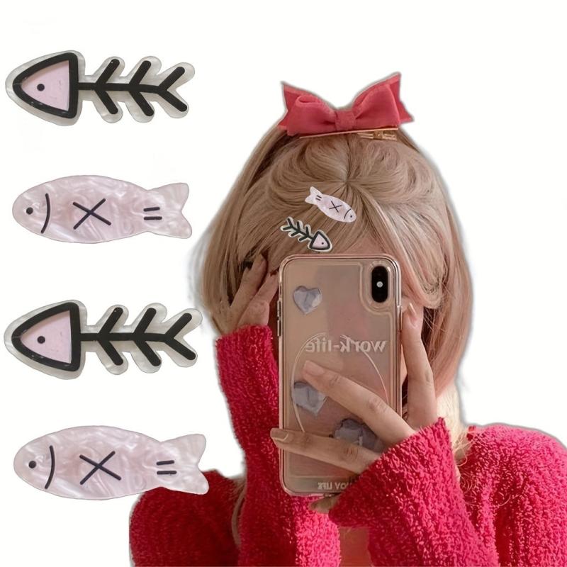 2pcs Cartoon Hair Clip Fishbone Pattern Duck Billed Clip Sweet Hair Clip