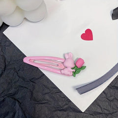 2pcs Rabbit Flower Hair Clip Snap Barrette Summer Hair Slides Clip