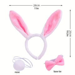 4pcs Cartoon Plush Dress Up Rabbit Ears Headband Mesh Skirt Bowknot Plush Ball