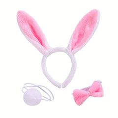 4pcs Cartoon Plush Dress Up Rabbit Ears Headband Mesh Skirt Bowknot Plush Ball