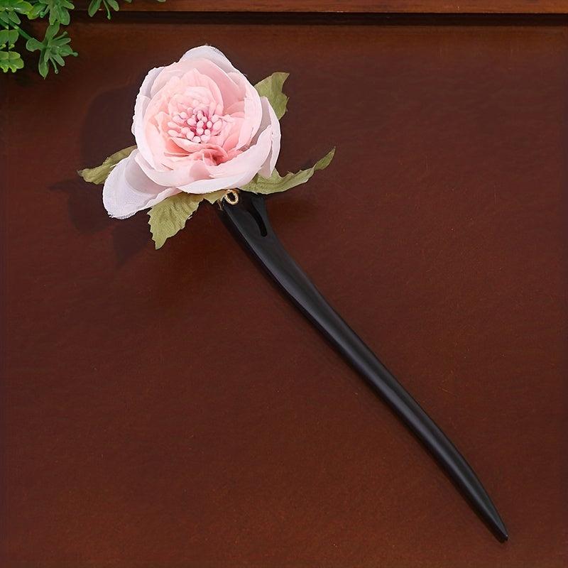 Chinese Style Flower Hairpin Wooden Hair Stick Ponytail Holder