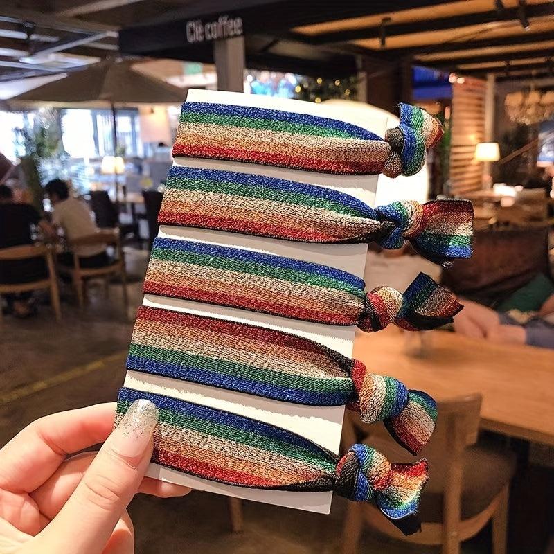 2PCS Rainbow Leather HairBand Hair Tie Bracelet Set