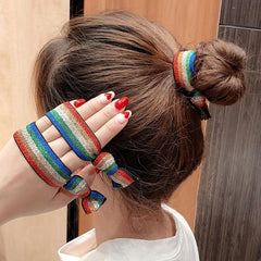 2PCS Rainbow Leather HairBand Hair Tie Bracelet Set