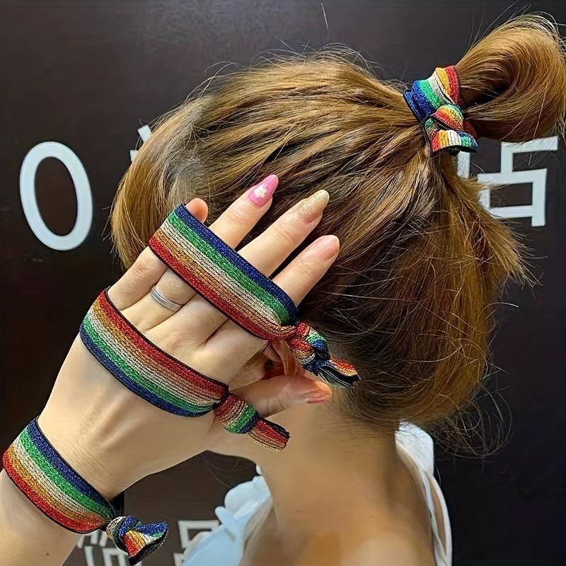 2PCS Rainbow Leather HairBand Hair Tie Bracelet Set