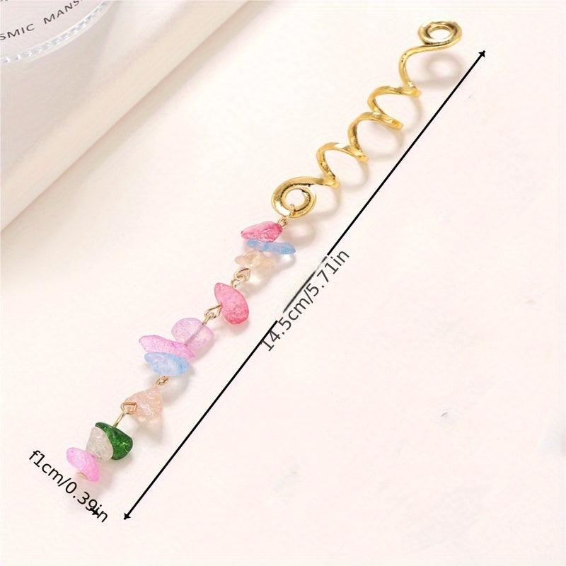Braided Hair Ring Stone Pendant Hair Buckle Vintage Hair Clip Y2K