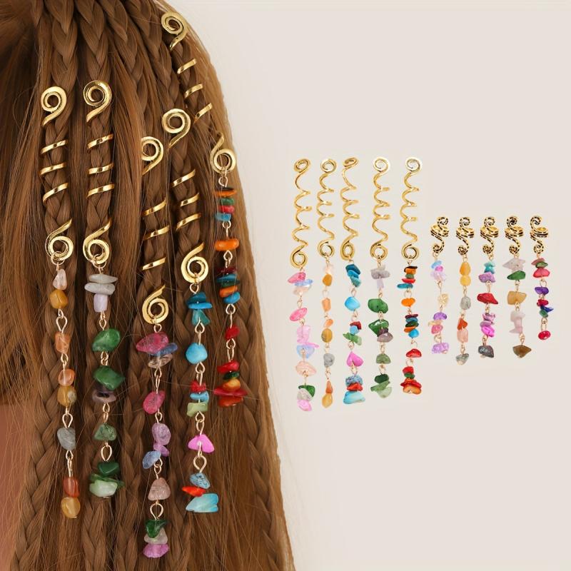 Braided Hair Ring Stone Pendant Hair Buckle Vintage Hair Clip Y2K
