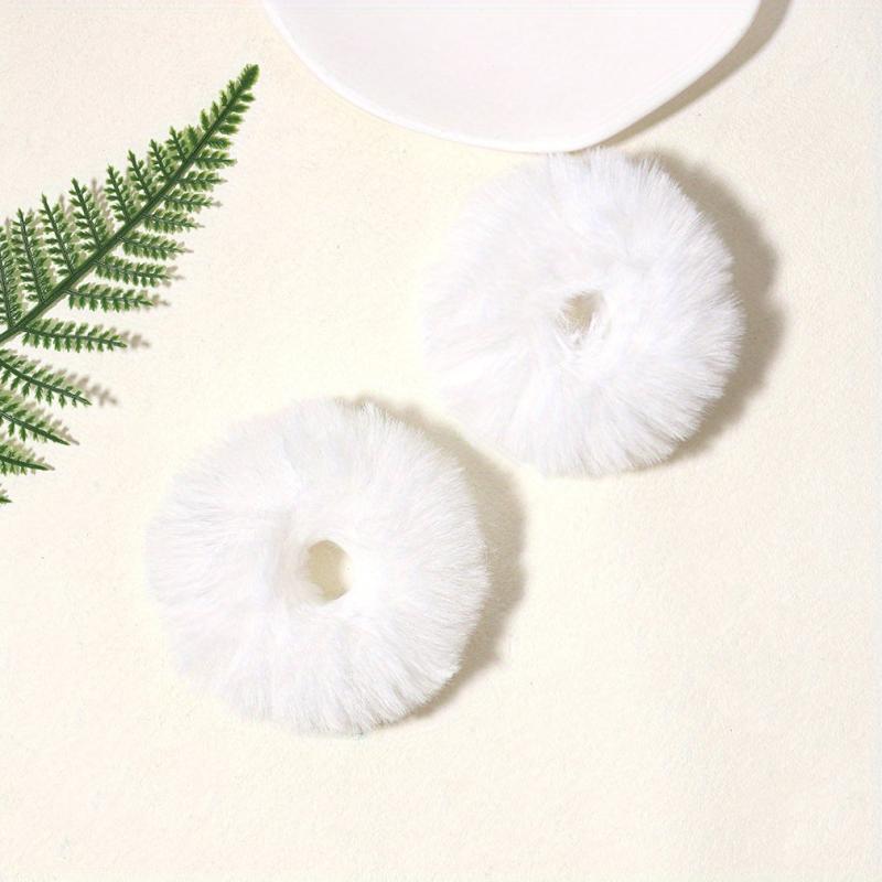 2pcs Fluffy Hair Rope Plush Hair Tie Ponytail Holder Winter Hair Accessories